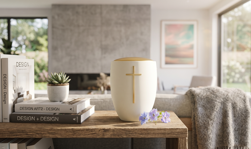 Urne zu Hause auf einem Sideboard