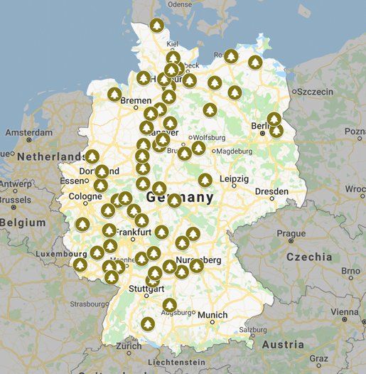 Eine Deutschlandkarte von allen RuheForst Wäldern